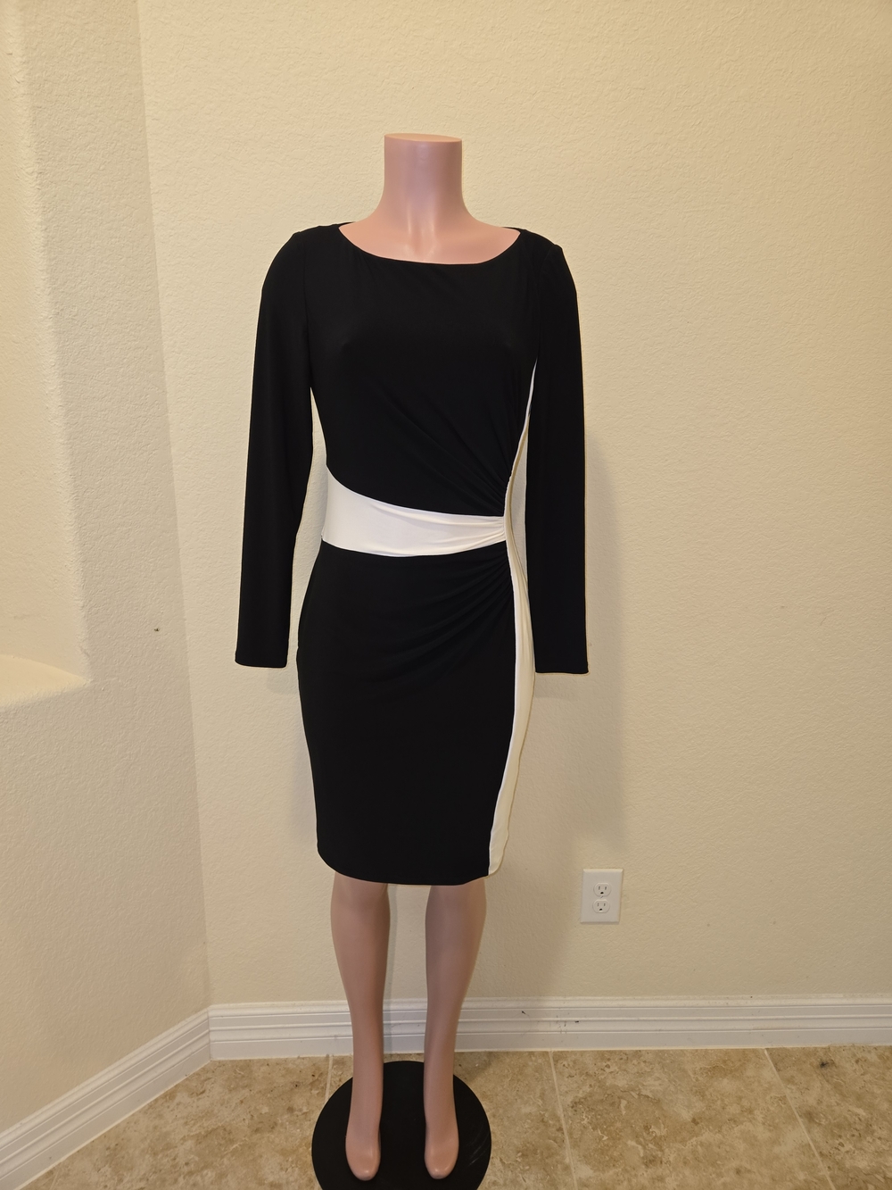 Lauren Ralph Lauren Black Sheath Dress with White Side and Waist Panels